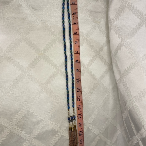 Elegant Blue and Gold Tone Beaded Necklace - Picture 3 of 3